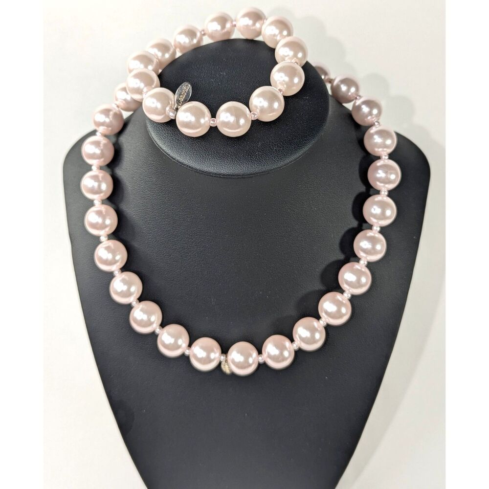Statement Pink Bead Stretch Necklace Bracelet Set